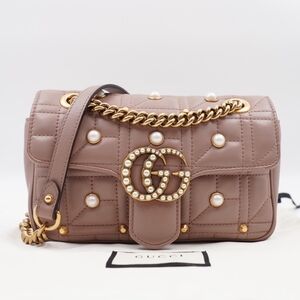 CD10 💖 Gucci Pearly GG Marmont Flap Bag Matelasse Leather Mini